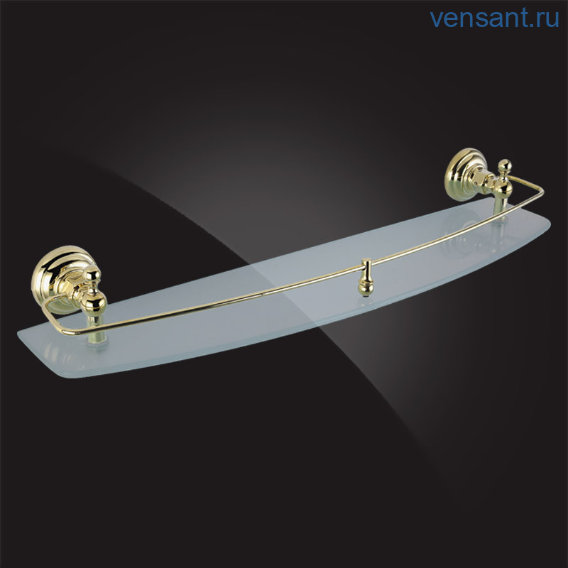 Полка с ограничителем 60 см Elghansa PRAKTIC Gold Accessories PRK-560-Gold, стекло, золото